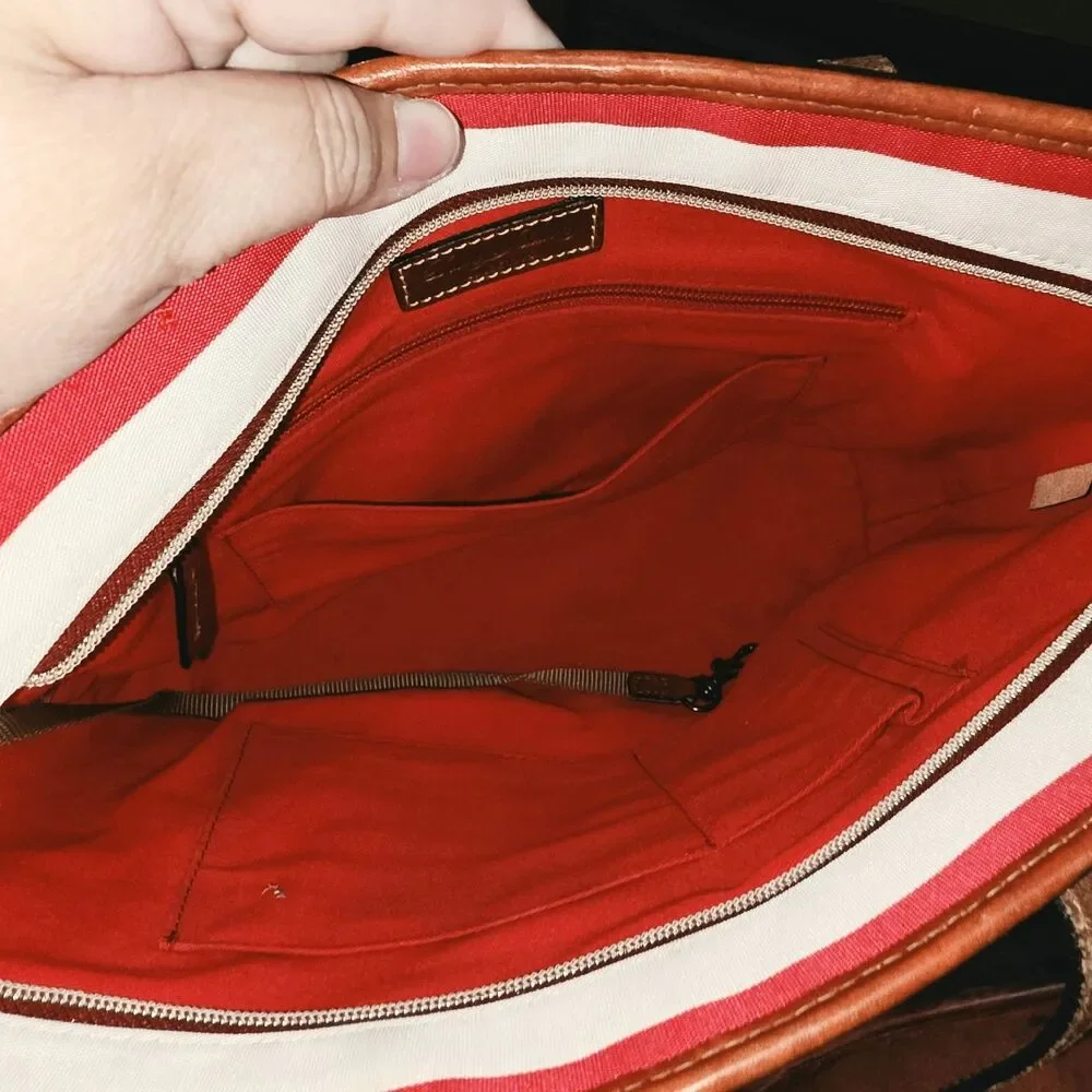 Dooney & Bourke Charleston Pink White Stripes Logo Zipper Top Shoulder Bag Purse